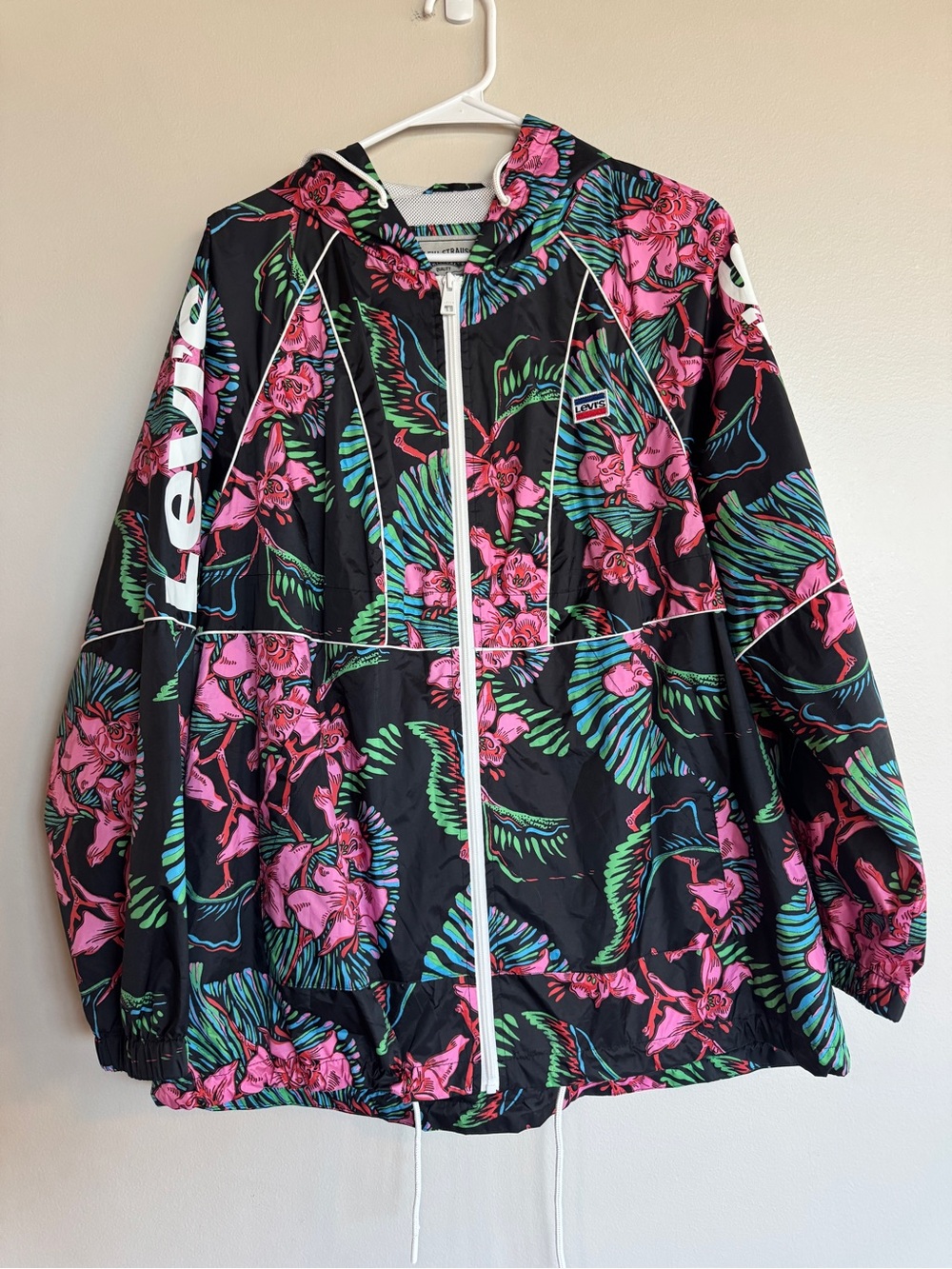 Levi’s Tropical Floral Windbreaker Jacket Hooded Full Zip Y2K Retro Festival 1X